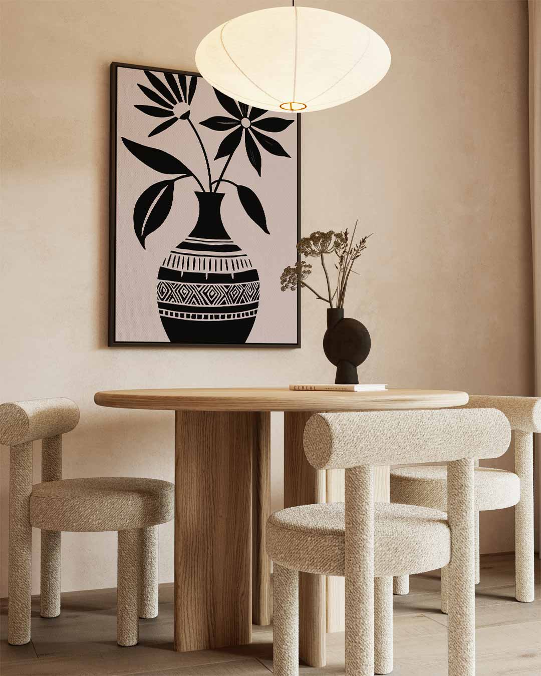 Bloemen in Zwart-Witte Vaas Kunstwerk-canvas-dibond-plexiglas-wanddecoratie-WallArtistic