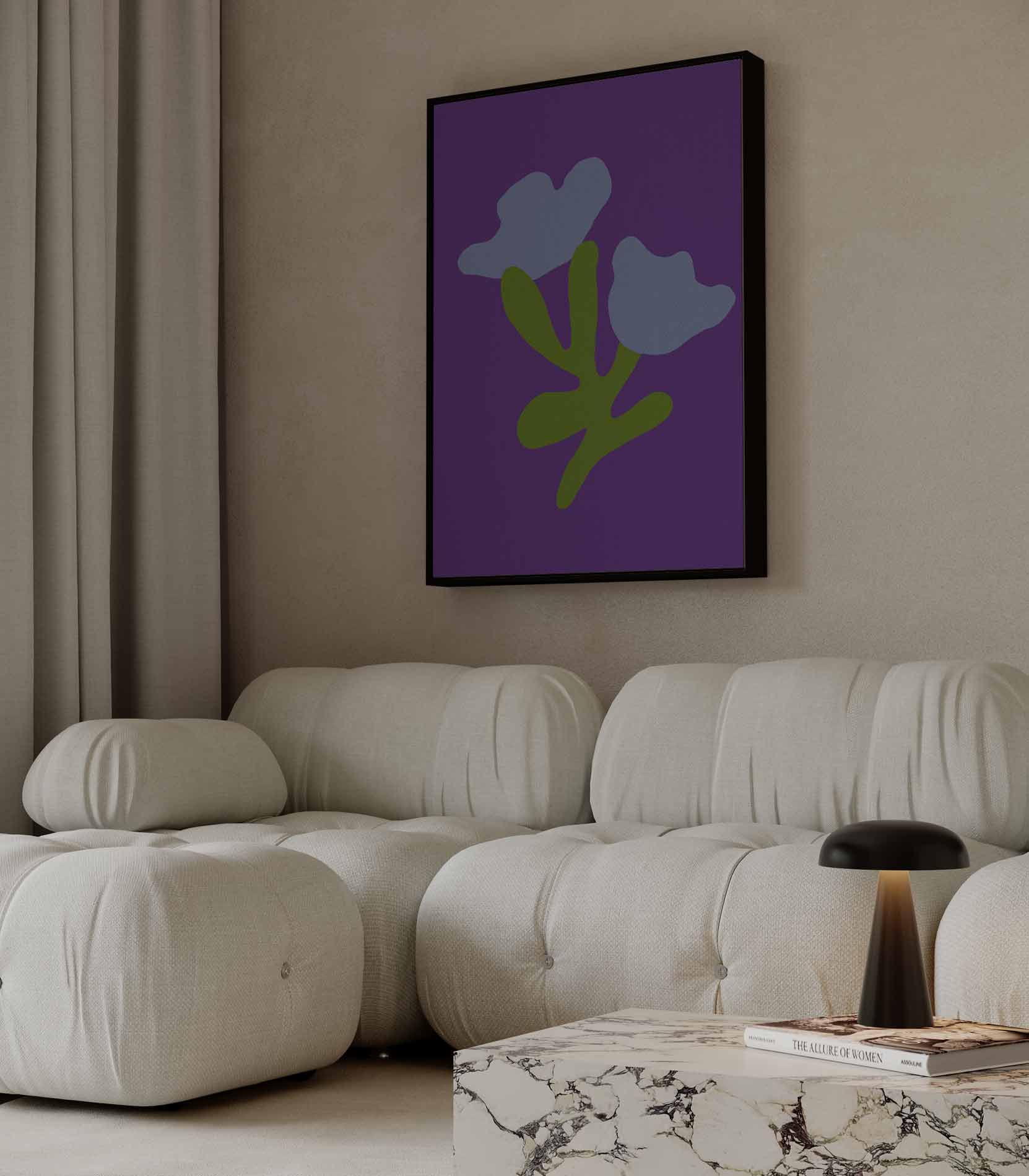 Blauwe Bloemfantasie Kunstwerk-canvas-dibond-plexiglas-wanddecoratie-WallArtistic