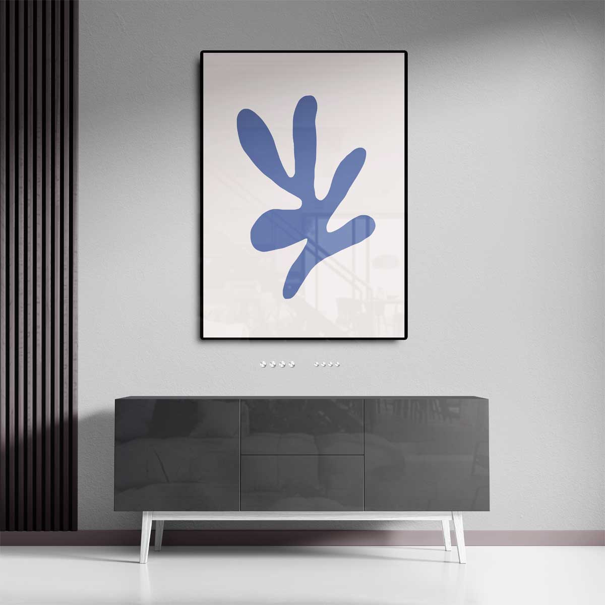 Abstracte Blauwe Vorm op Beige Kunstwerk-canvas-dibond-plexiglas-wanddecoratie-WallArtistic