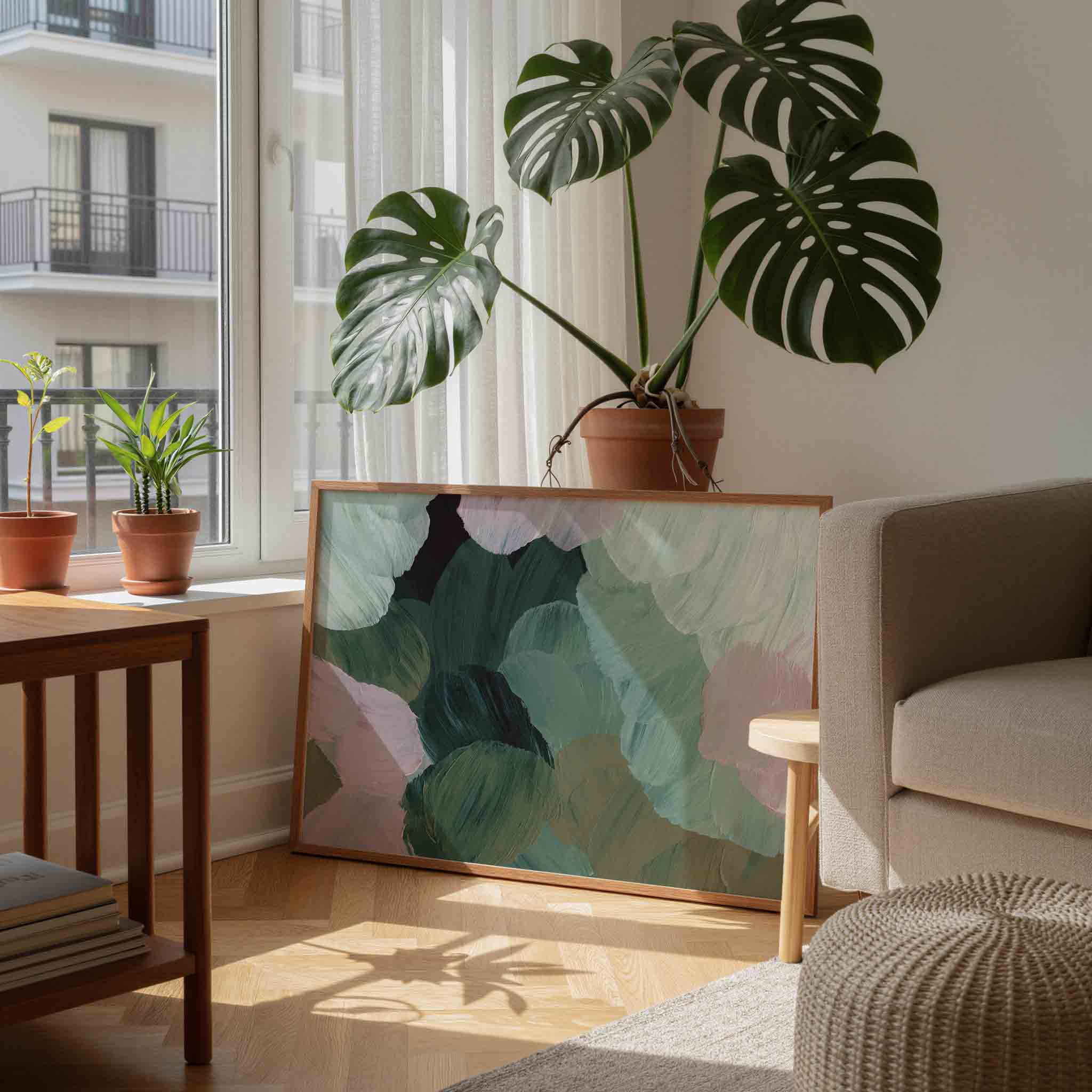Abstracte groene en roze vormen Poster