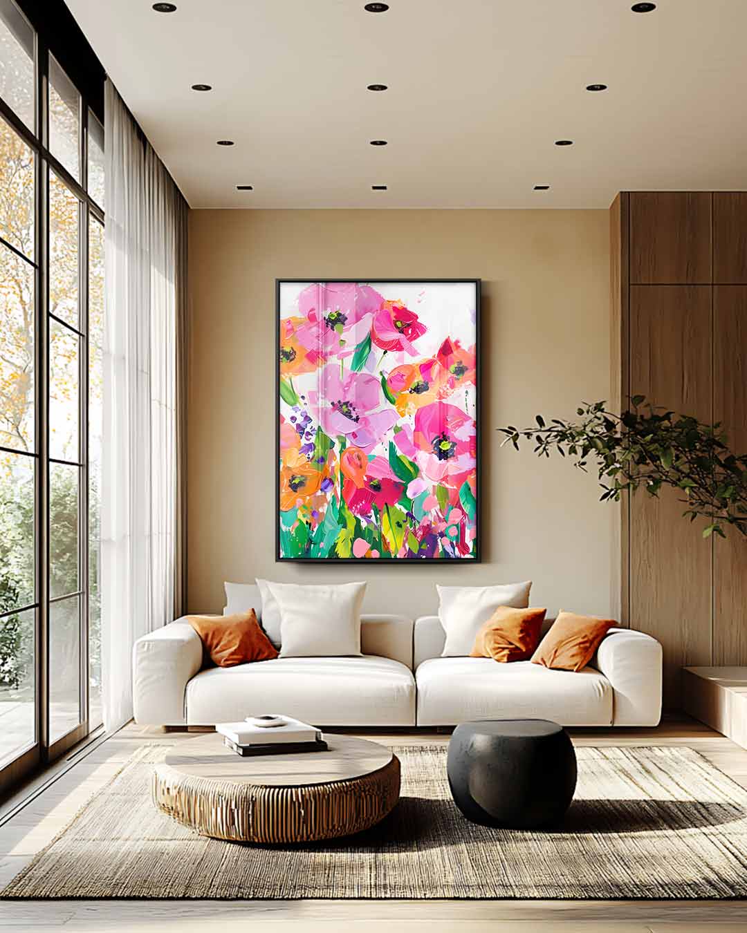 Bloemenveld in Vrolijke Kleuren Kunstwerk-canvas-dibond-plexiglas-wanddecoratie-WallArtistic