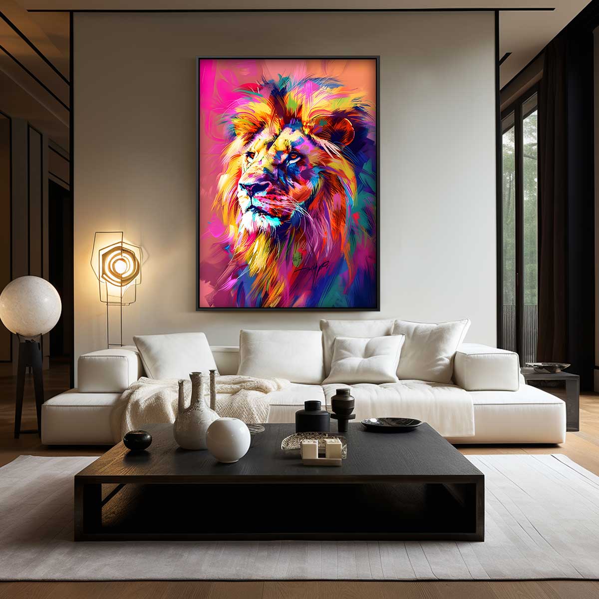 Kleurrijke Leeuw Kunstwerk-canvas-dibond-plexiglas-wanddecoratie-WallArtistic