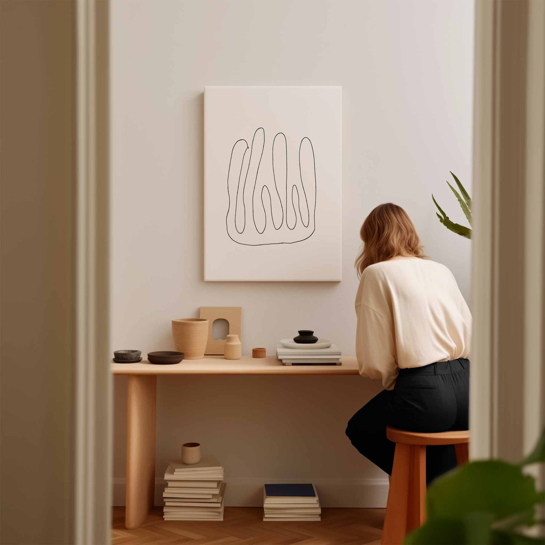 Organische Lijntekening Kunstwerk-canvas-dibond-plexiglas-wanddecoratie-WallArtistic