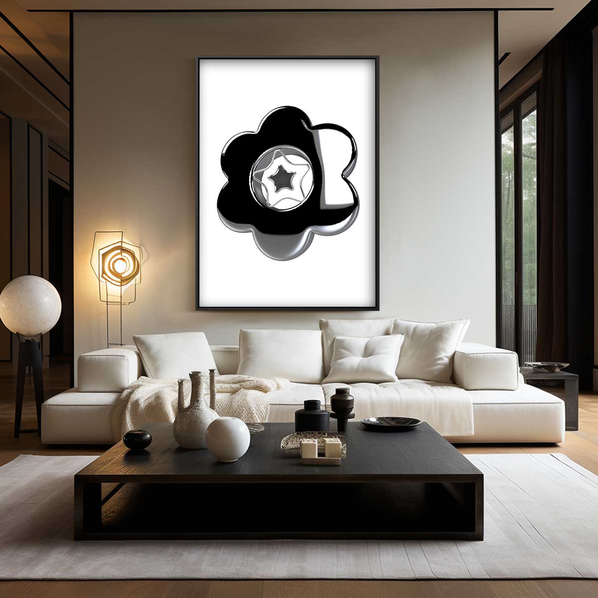 Sterrenbloem in Zilver Kunstwerk-canvas-dibond-plexiglas-wanddecoratie-WallArtistic