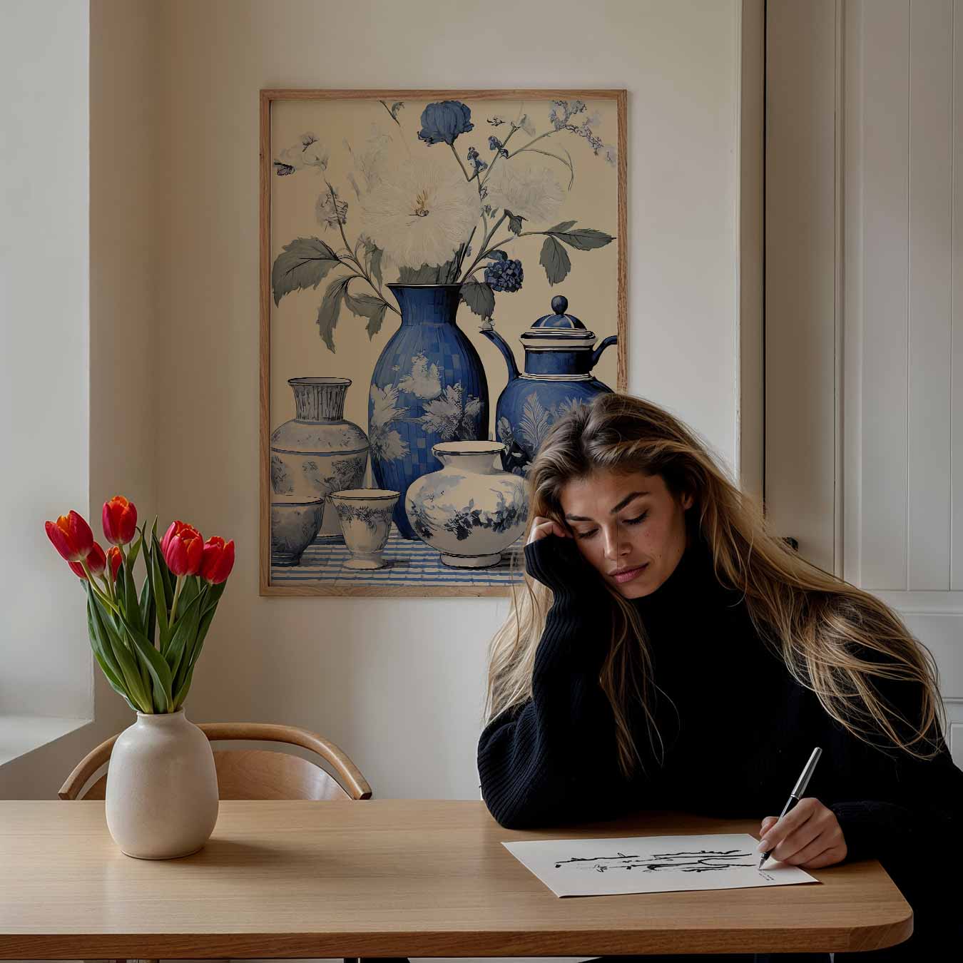 Tijdloze Bloemenpracht in Blauw Poster-WallArtistic