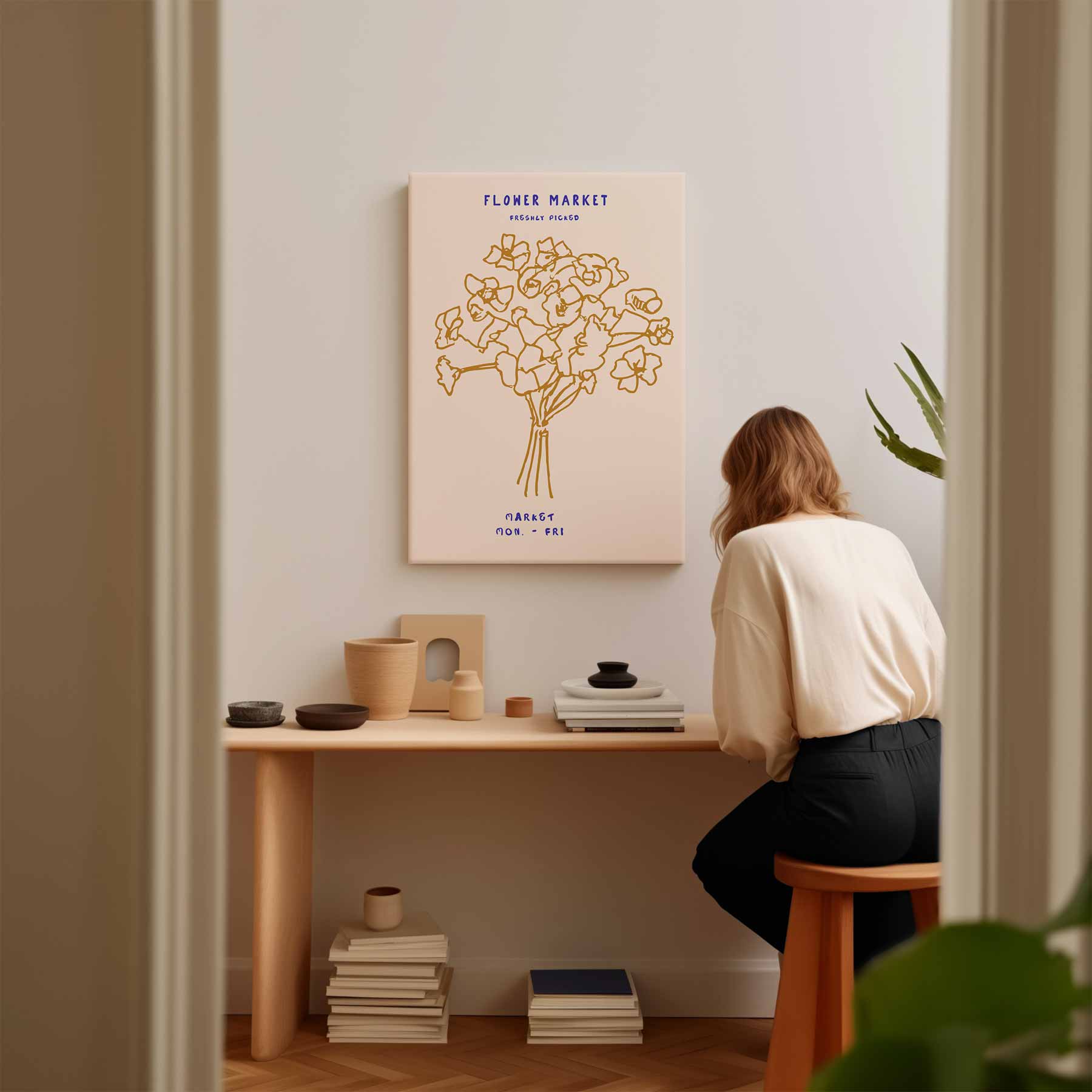 Bloemenmarkt Illustratie Kunstwerk-canvas-dibond-plexiglas-wanddecoratie-WallArtistic