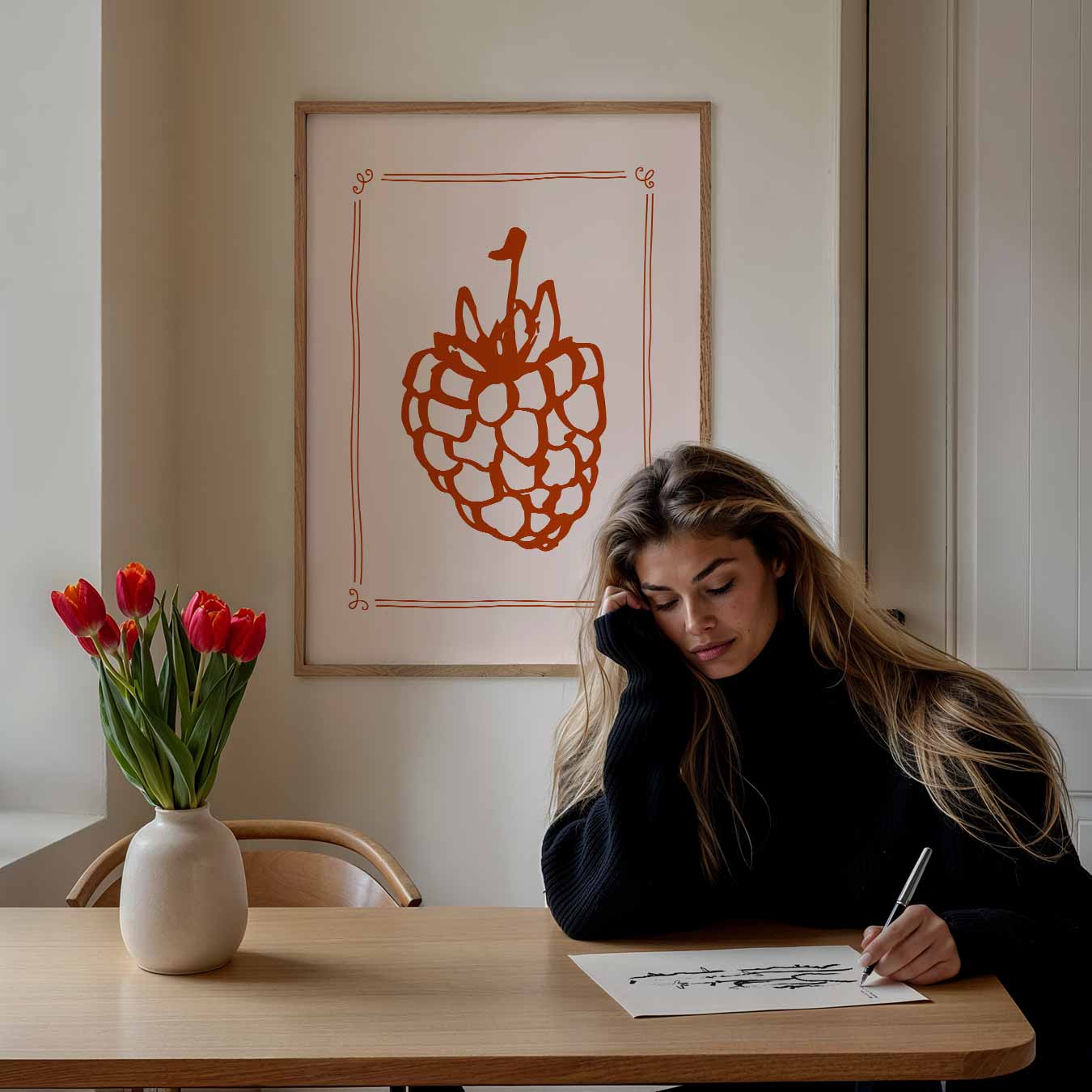 Retro Framboos Illustratie Poster-WallArtistic