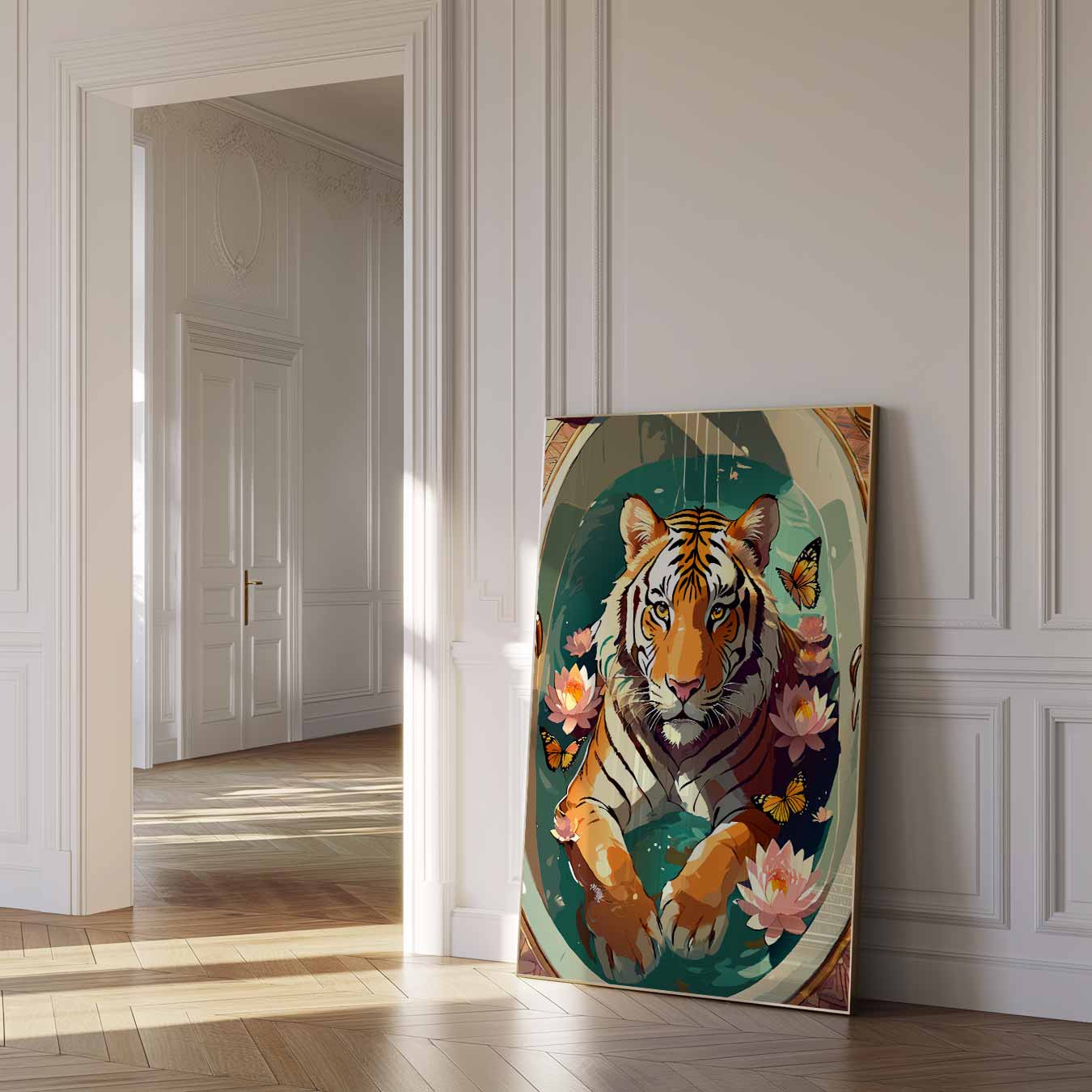 Tijger in Lotusvijver Poster-WallArtistic