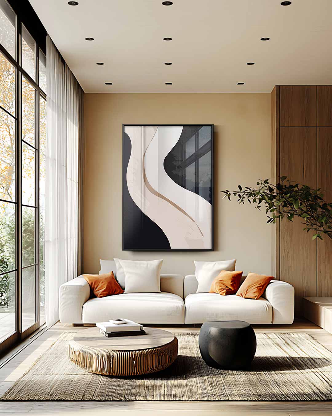 Abstracte Golven in Beige Kunstwerk-canvas-dibond-plexiglas-wanddecoratie-WallArtistic