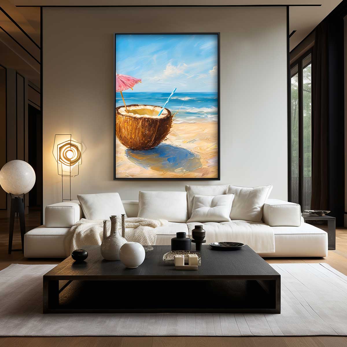 Kokosnoot op het Strand Kunstwerk-canvas-dibond-plexiglas-wanddecoratie-WallArtistic
