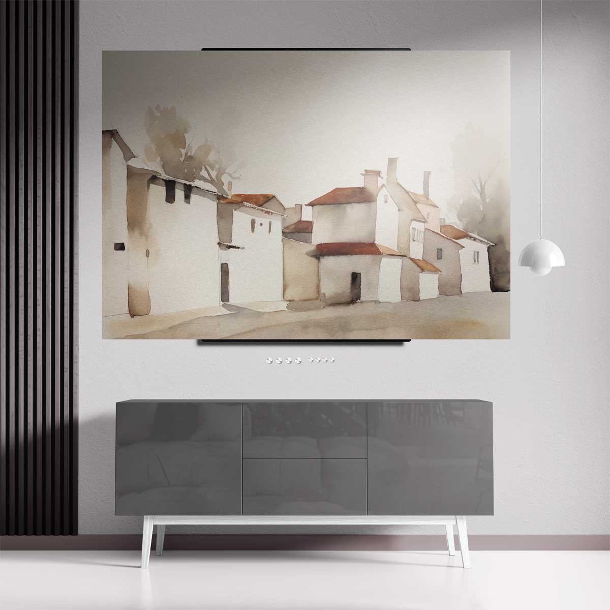 Sereen Dorp in Aquarel Kunstwerk-canvas-dibond-plexiglas-wanddecoratie-WallArtistic