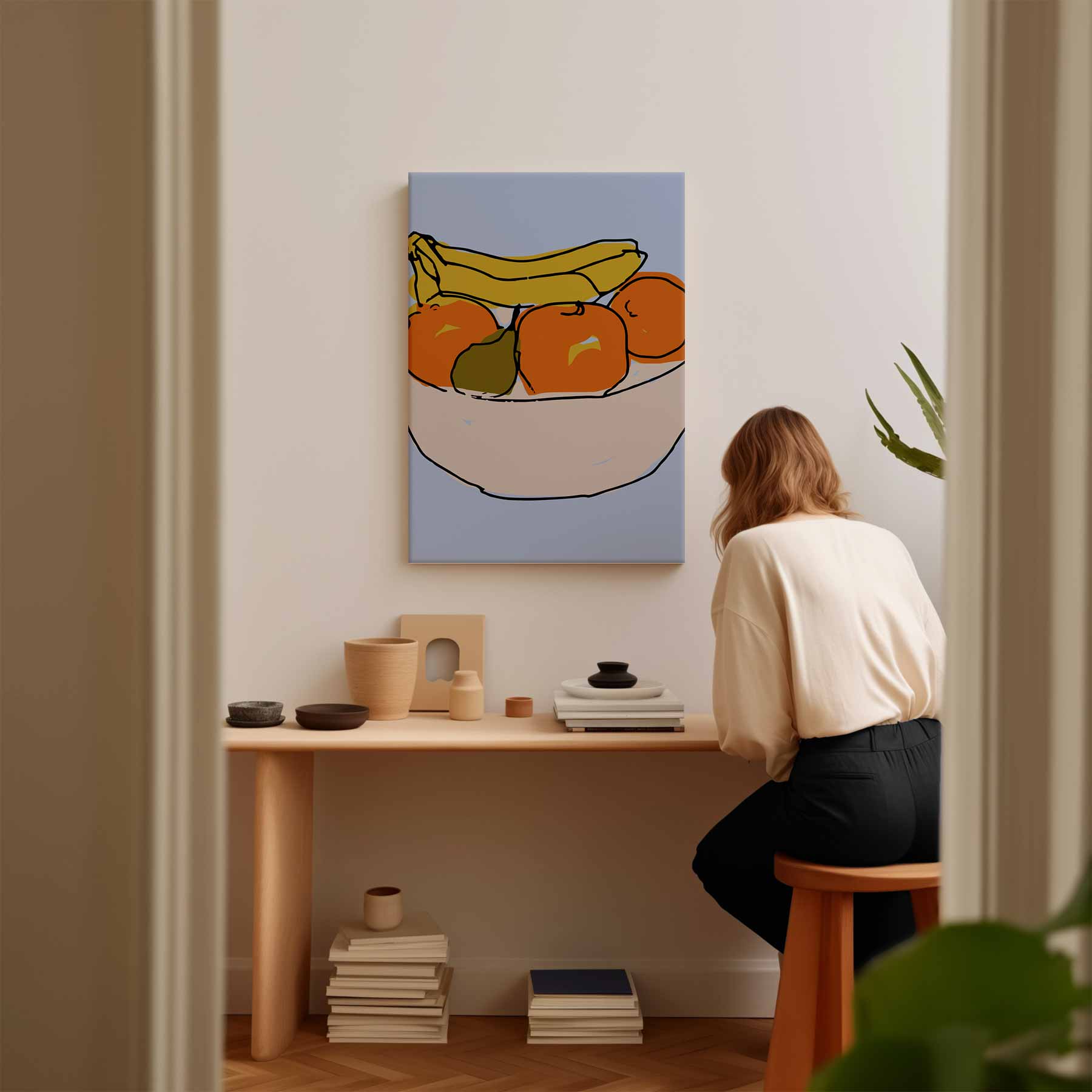 Vrolijke Fruitschaal Illustratie Kunstwerk-canvas-dibond-plexiglas-wanddecoratie-WallArtistic