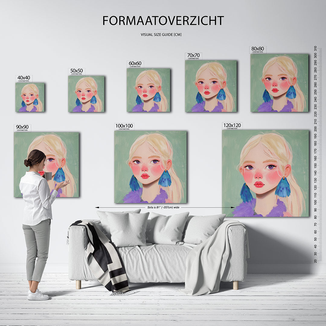 Portret met blauwe accenten Kunstwerk