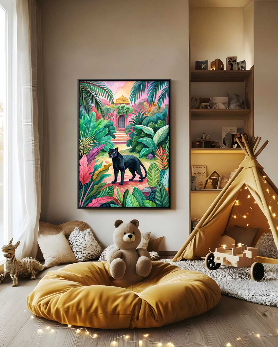 Tropische Oase met Zwarte Panter Kunstwerk-canvas-dibond-plexiglas-wanddecoratie-WallArtistic