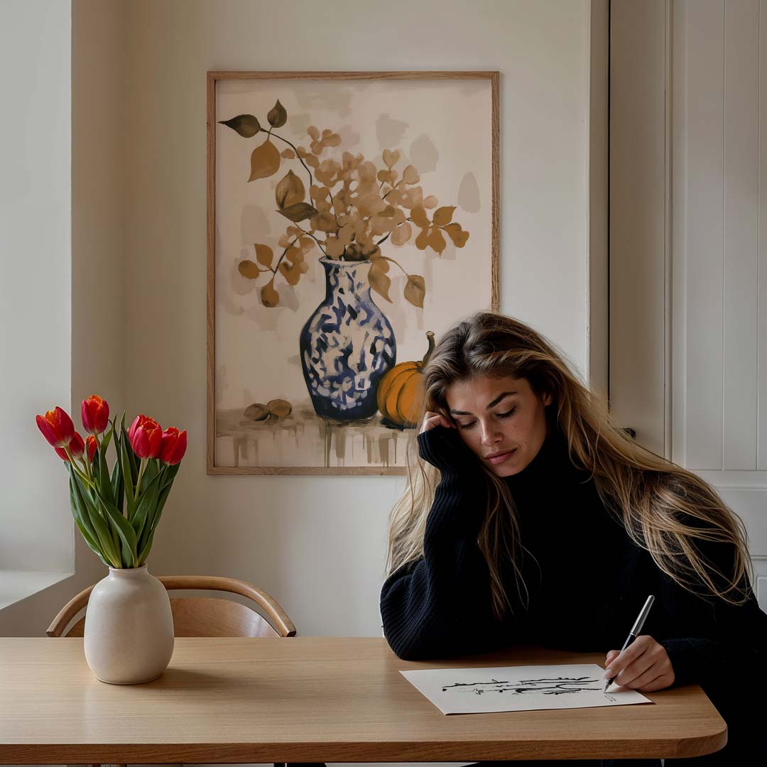 Herfstige Vaas met Pompoenen Poster-WallArtistic