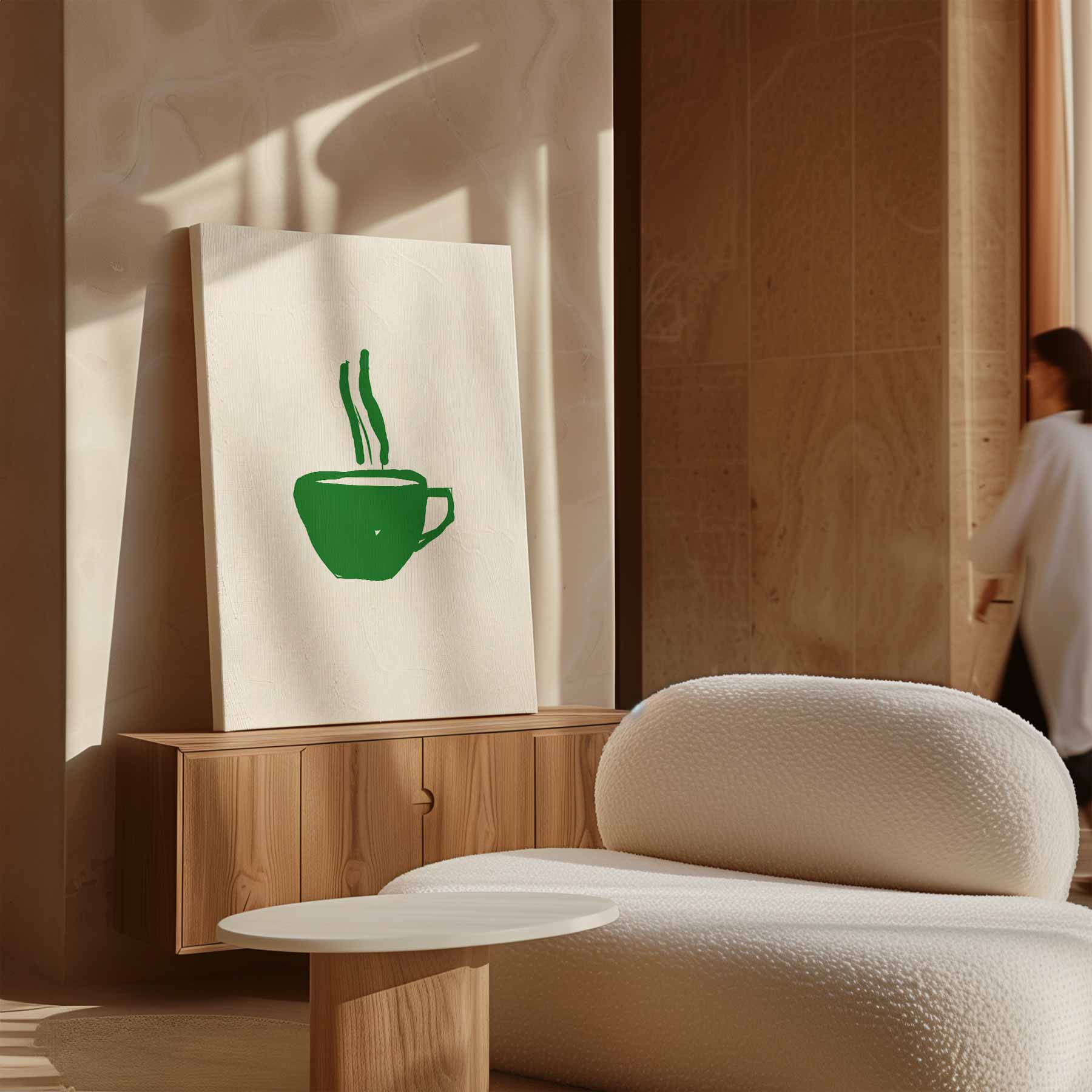 Groene Koffiekop Illustratie Kunstwerk-canvas-dibond-plexiglas-wanddecoratie-WallArtistic