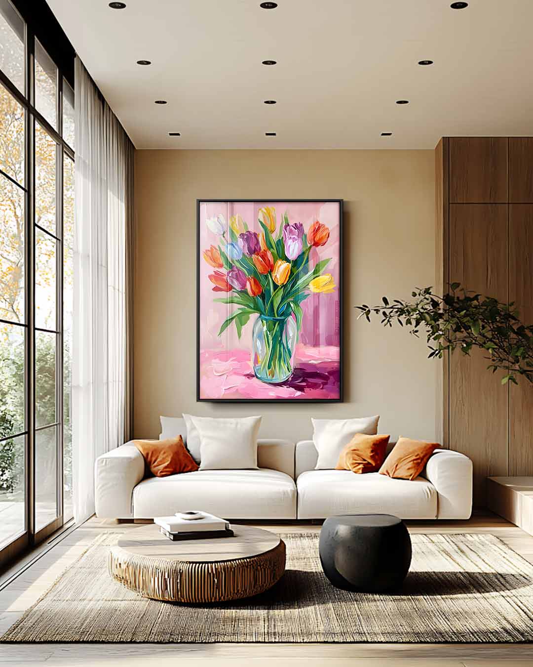 Kleurrijk Tulpenboeket Kunstwerk-canvas-dibond-plexiglas-wanddecoratie-WallArtistic