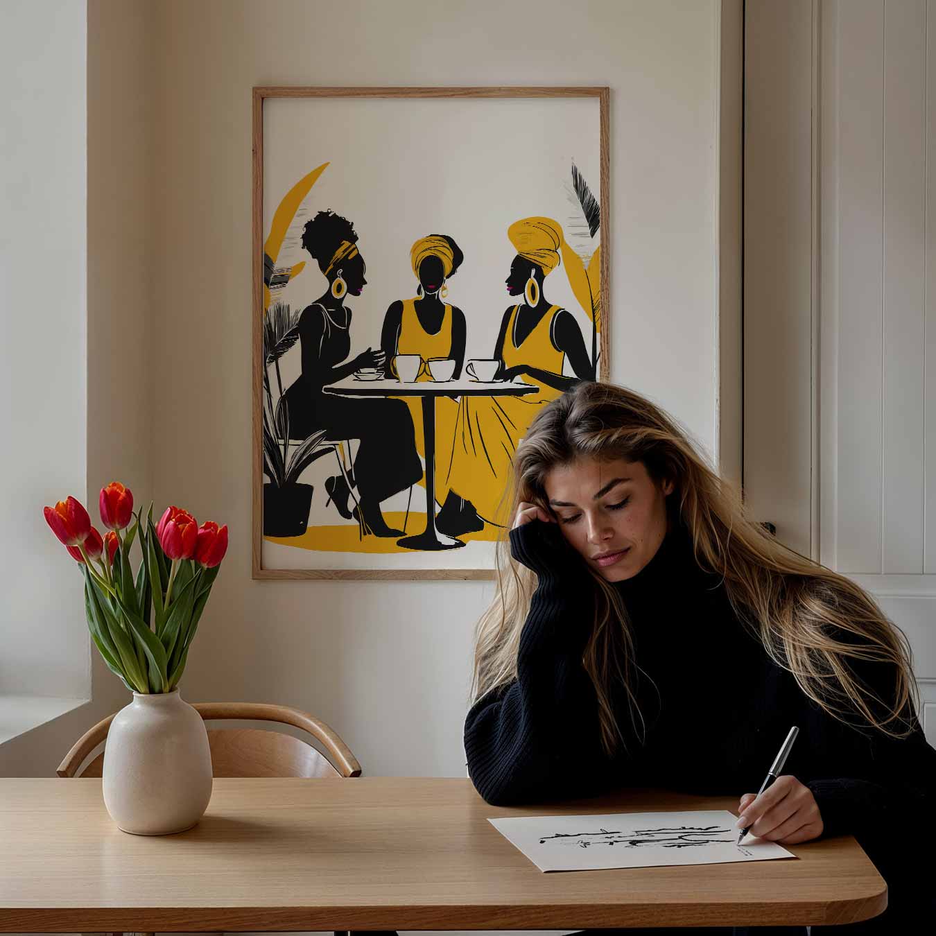 Stijlvolle Vrouwen aan de Koffietafel Poster