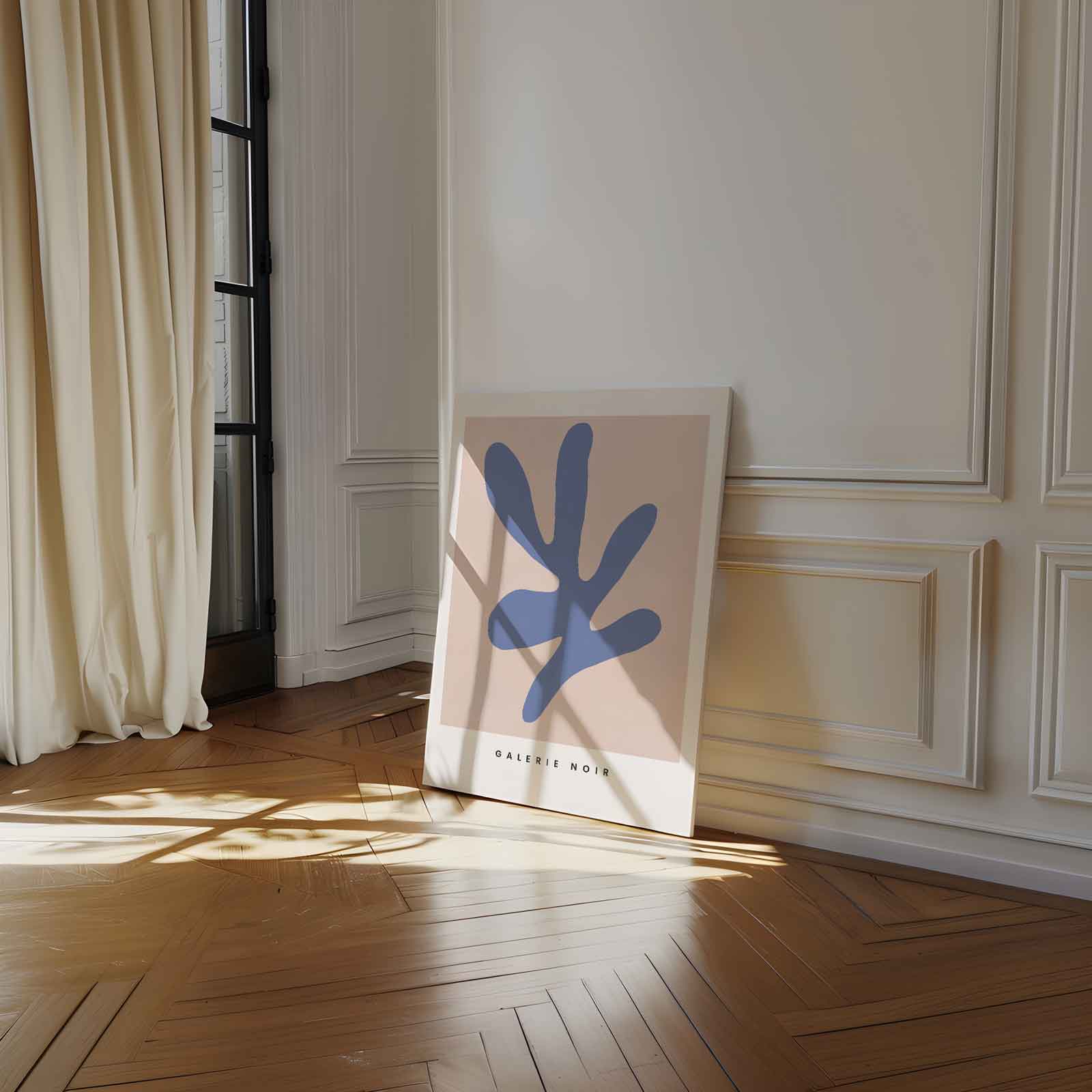 Abstracte Blauw Op Beige Kunstwerk-canvas-dibond-plexiglas-wanddecoratie-WallArtistic