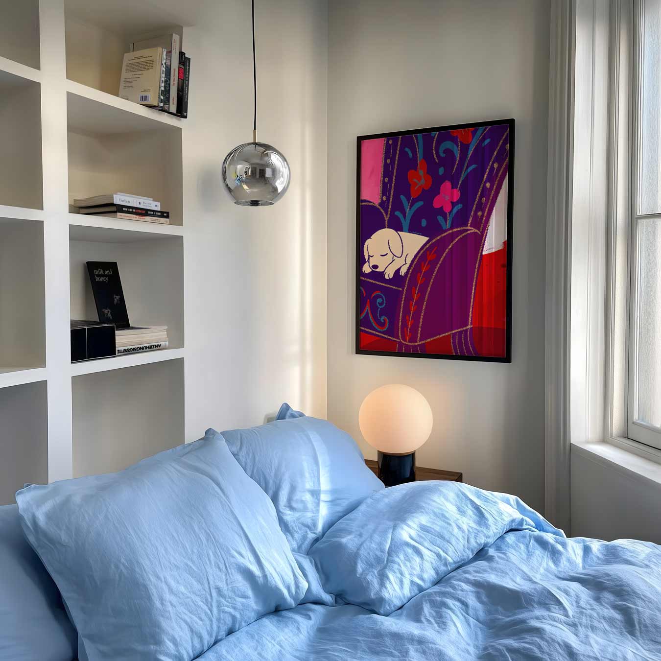 Slaaplief Hondje op Bloemenstoel Poster