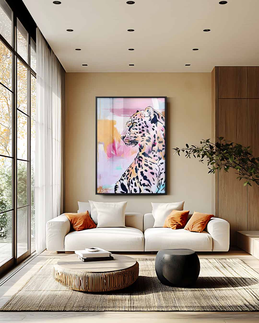 Majestueuze Panter in Pastel Kunstwerk-canvas-dibond-plexiglas-wanddecoratie-WallArtistic
