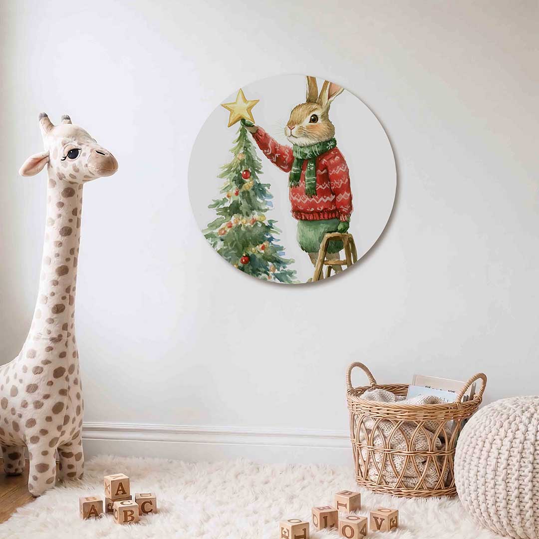 Kerstkonijn met boom Muurcirkel