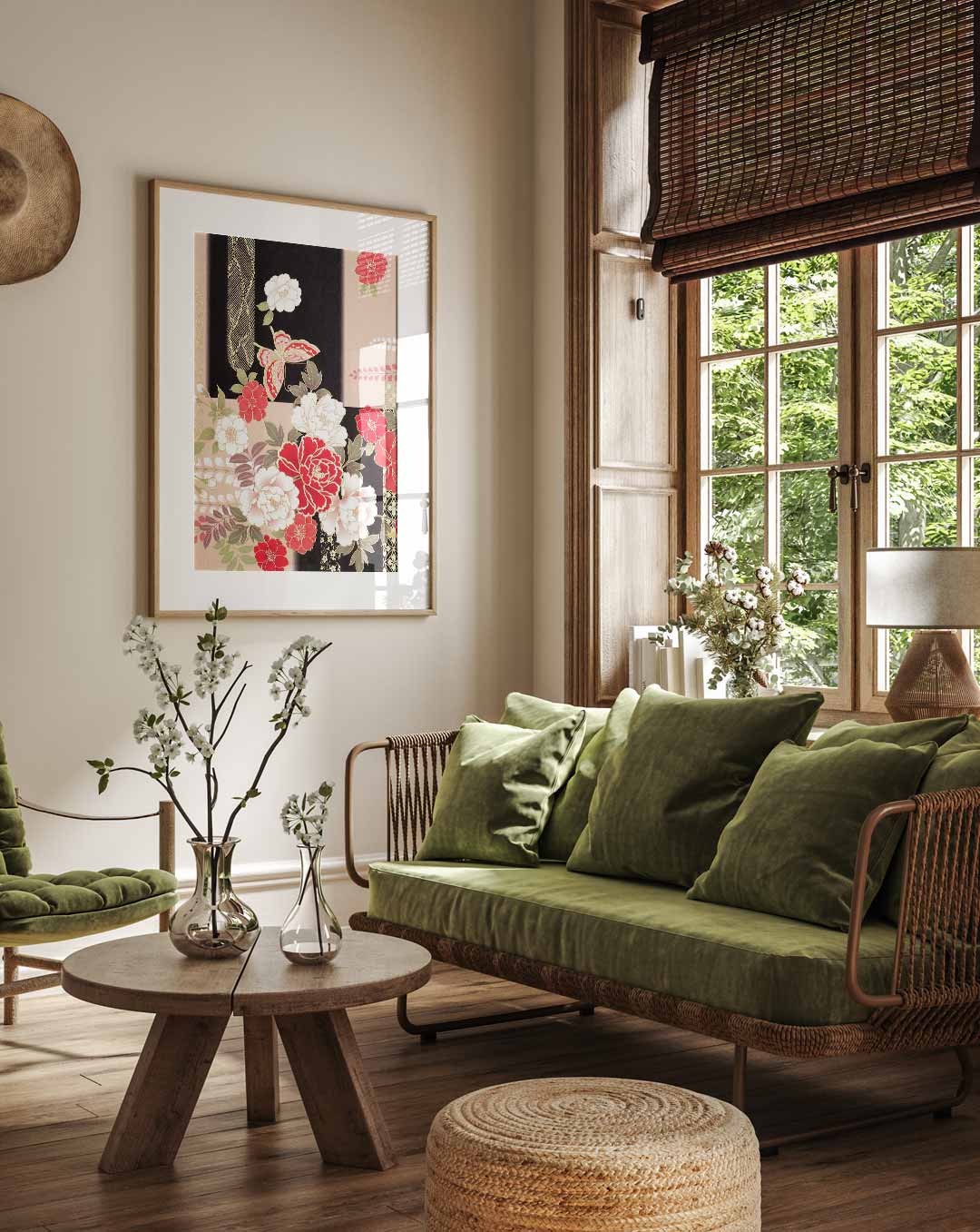 Japanese Butterfly Floral Poster-WallArtistic