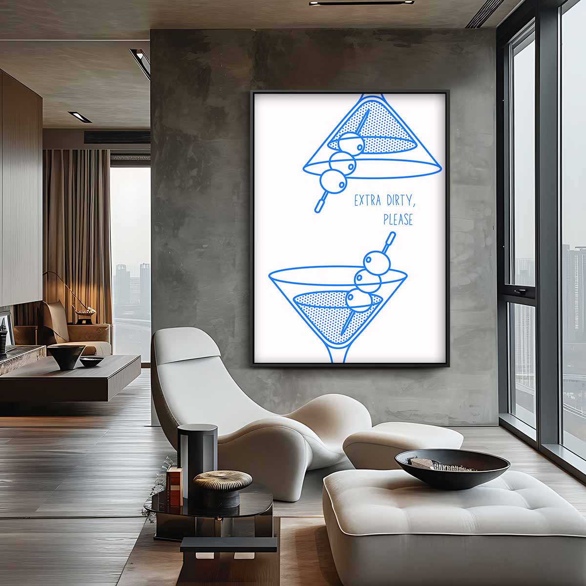 Martini Illustratie Extra Dirty Kunstwerk-canvas-dibond-plexiglas-wanddecoratie-WallArtistic