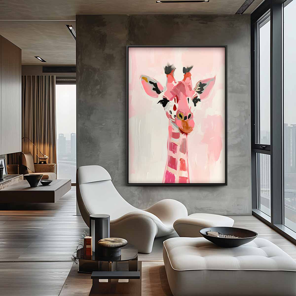 Kleurrijke Giraf Kunstwerk-canvas-dibond-plexiglas-wanddecoratie-WallArtistic