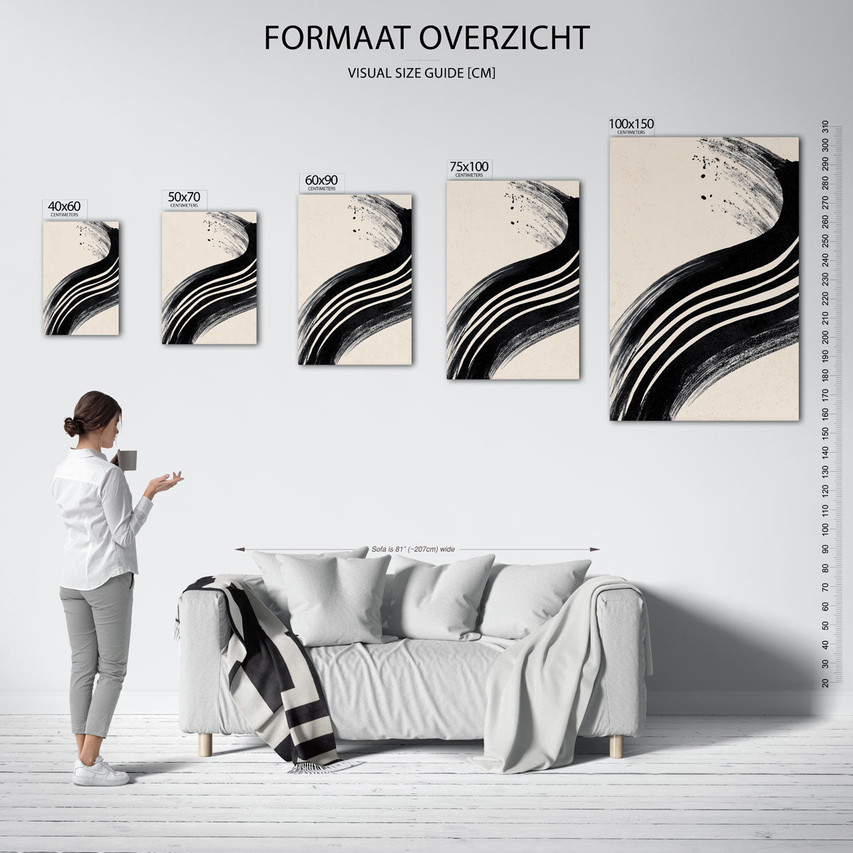 Dynamische zwarte streep Kunstwerk
