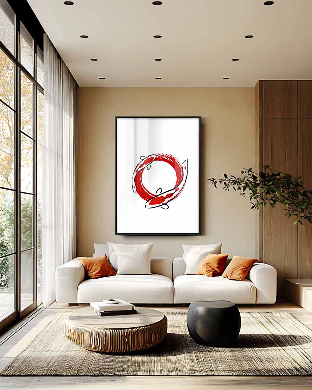 Krachtige Koi Cirkel Kunstwerk-canvas-dibond-plexiglas-wanddecoratie-WallArtistic