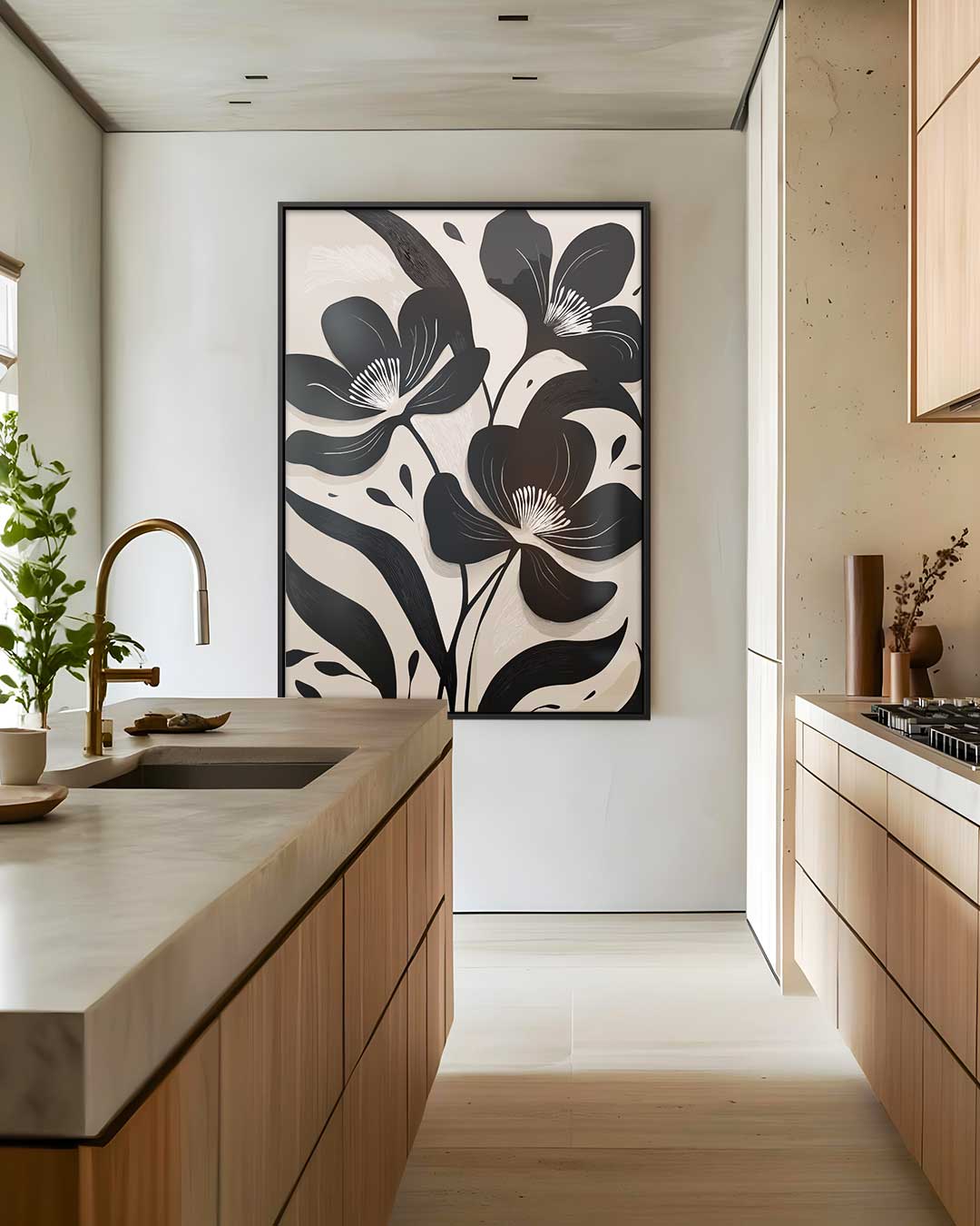 Zwart-Witte Bloemenpracht Kunstwerk-canvas-dibond-plexiglas-wanddecoratie-WallArtistic