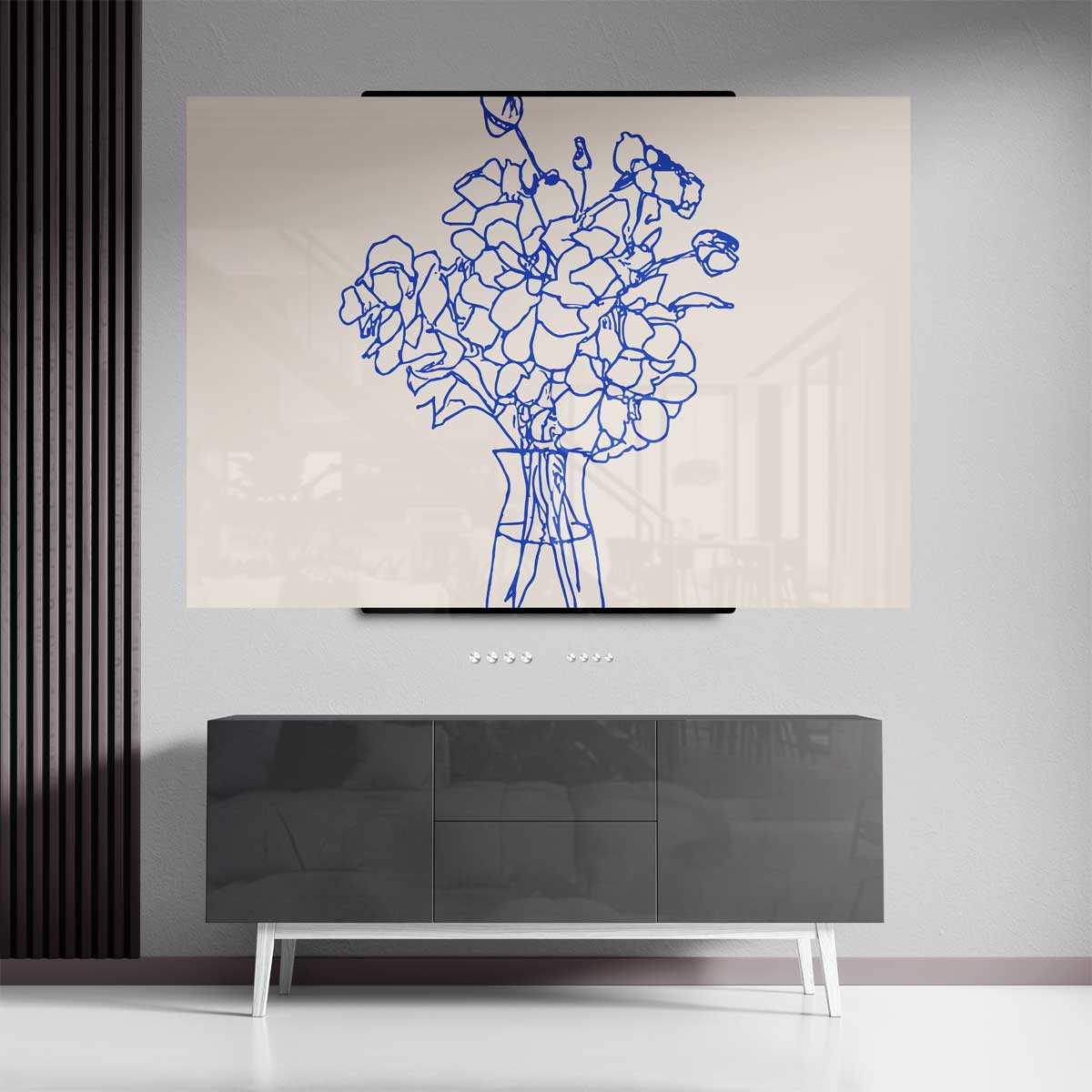 Elegante Blauwe Bloemenlijn Kunstwerk-canvas-dibond-plexiglas-wanddecoratie-WallArtistic