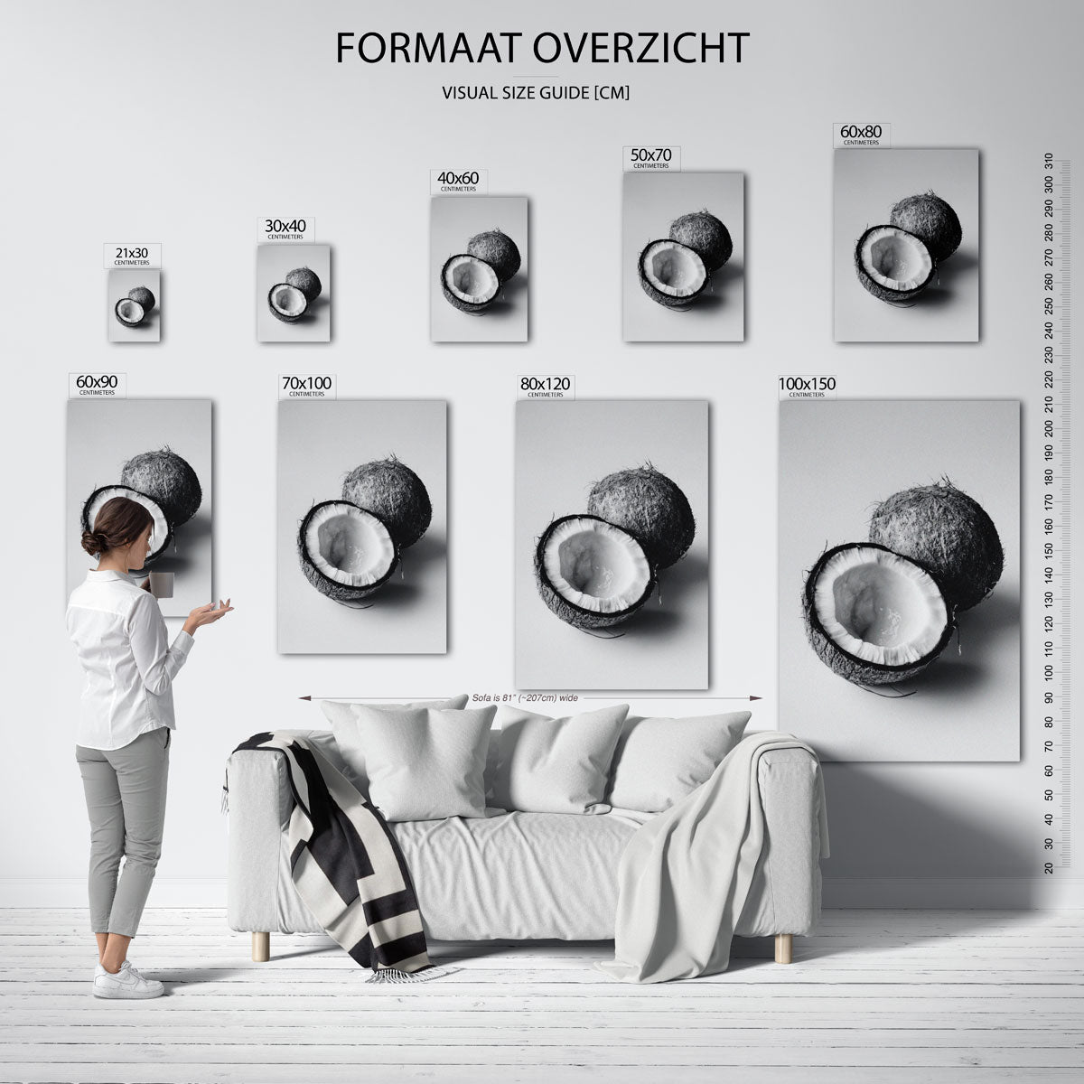 Kokosnoot zwart wit Poster