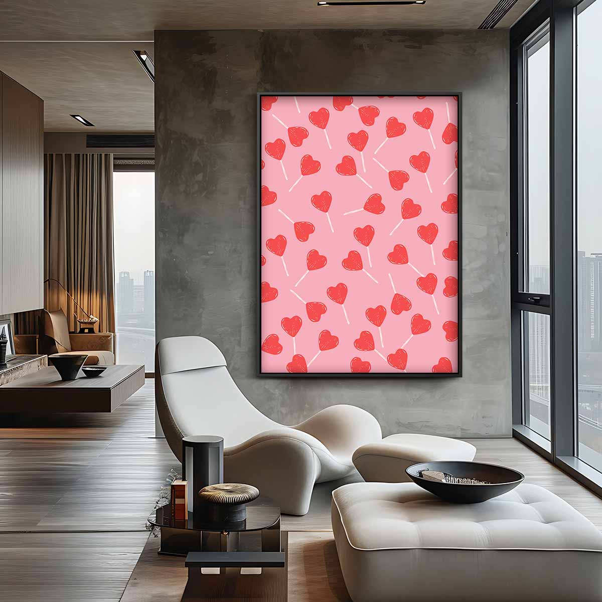 Liefdevolle Hartjes Lollypatroon Kunstwerk-canvas-dibond-plexiglas-wanddecoratie-WallArtistic