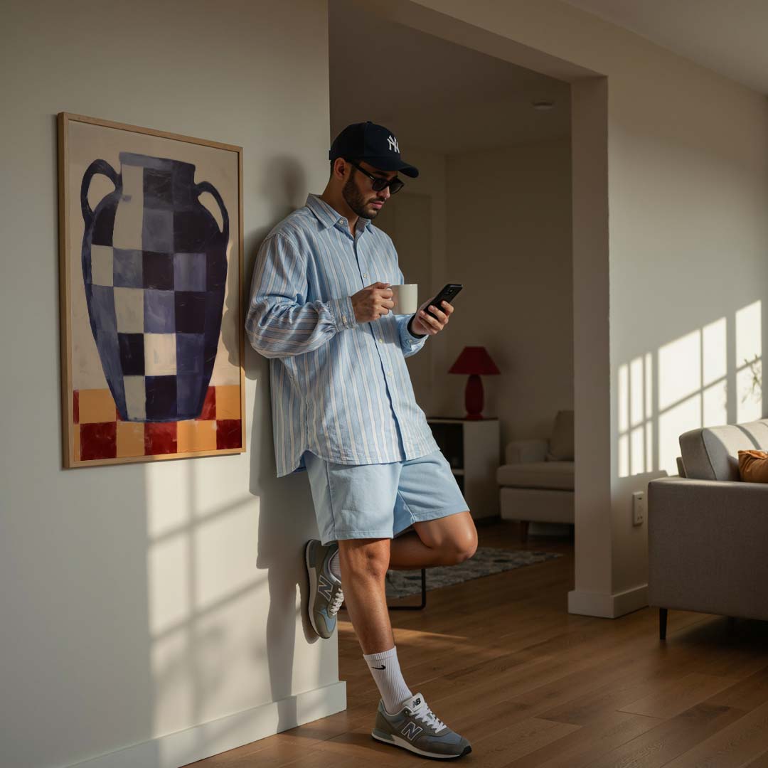 Stijlvolle Vaas in Blauw Schilderij Poster-WallArtistic