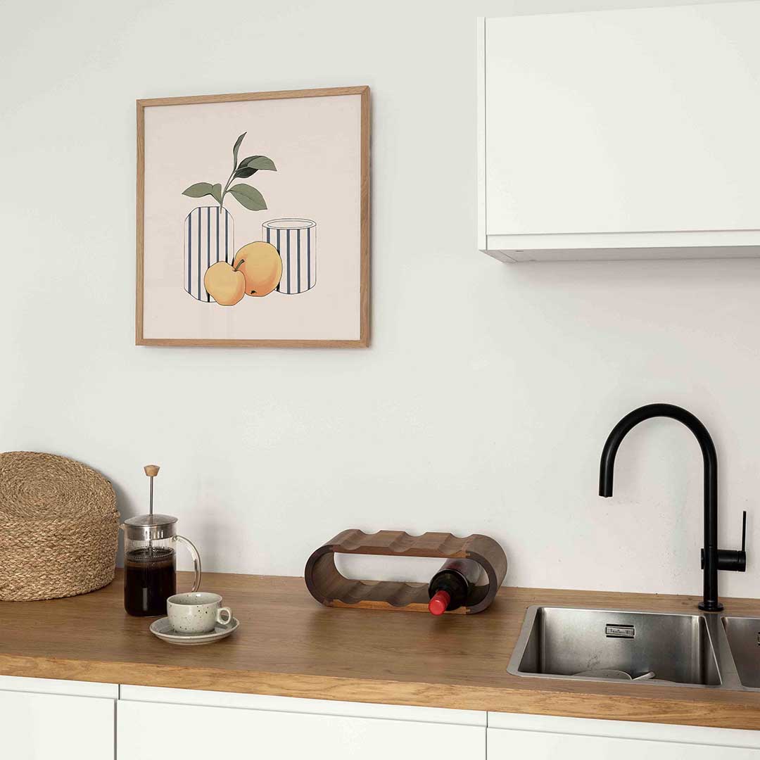 Gestreepte vazen met fruit Poster