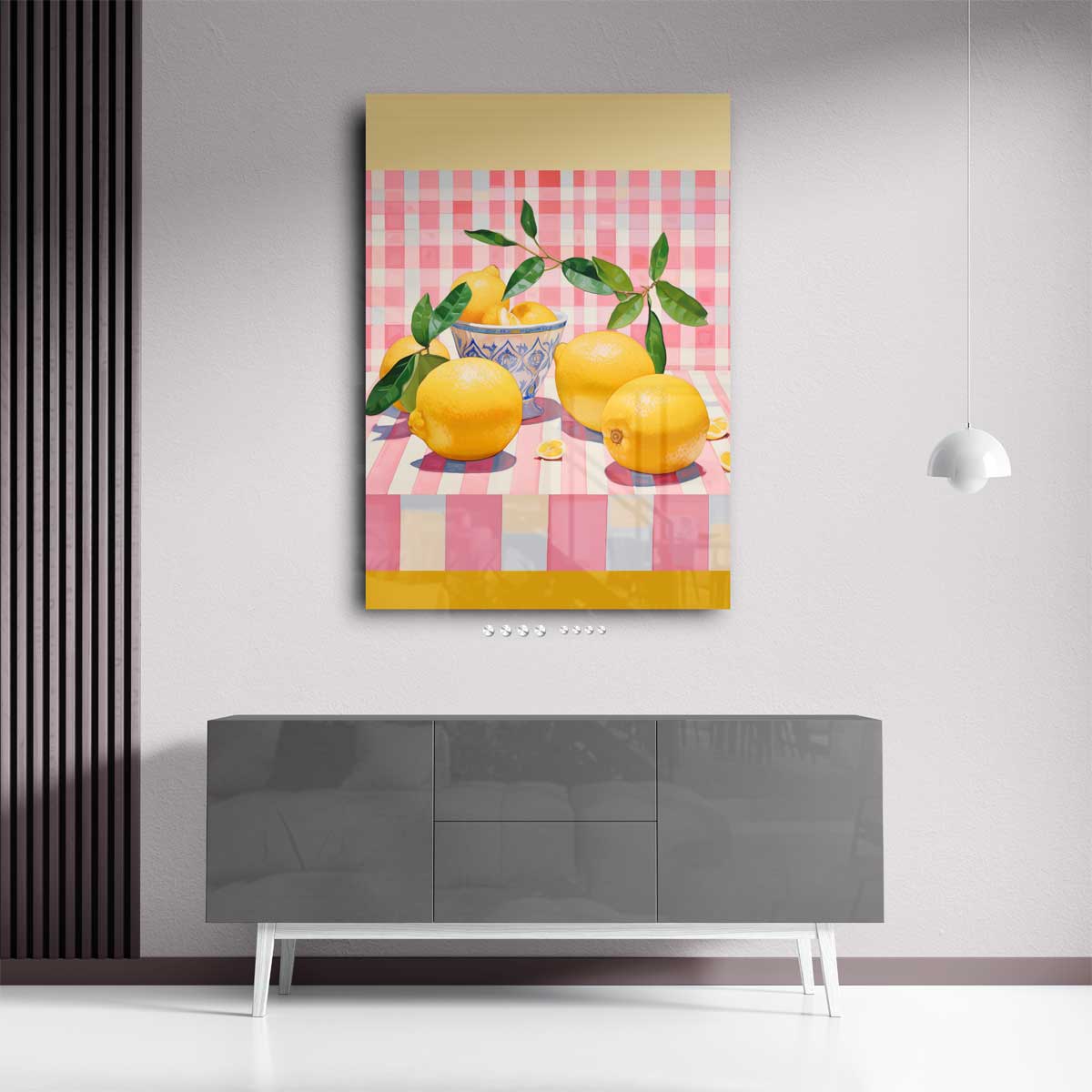 Citroenen in Speelse Strepen Kunstwerk-canvas-dibond-plexiglas-wanddecoratie-WallArtistic