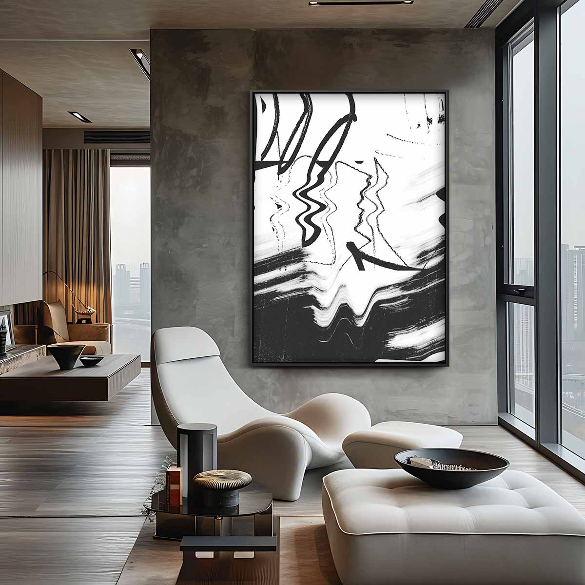 Modern Abstracte Zwart-Wit Print Kunstwerk-canvas-dibond-plexiglas-wanddecoratie-WallArtistic