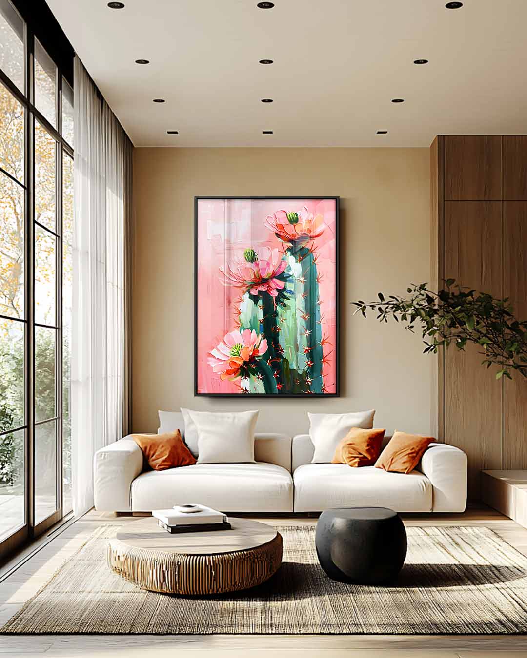 Kleurrijke Cactusbloei Kunstwerk-canvas-dibond-plexiglas-wanddecoratie-WallArtistic