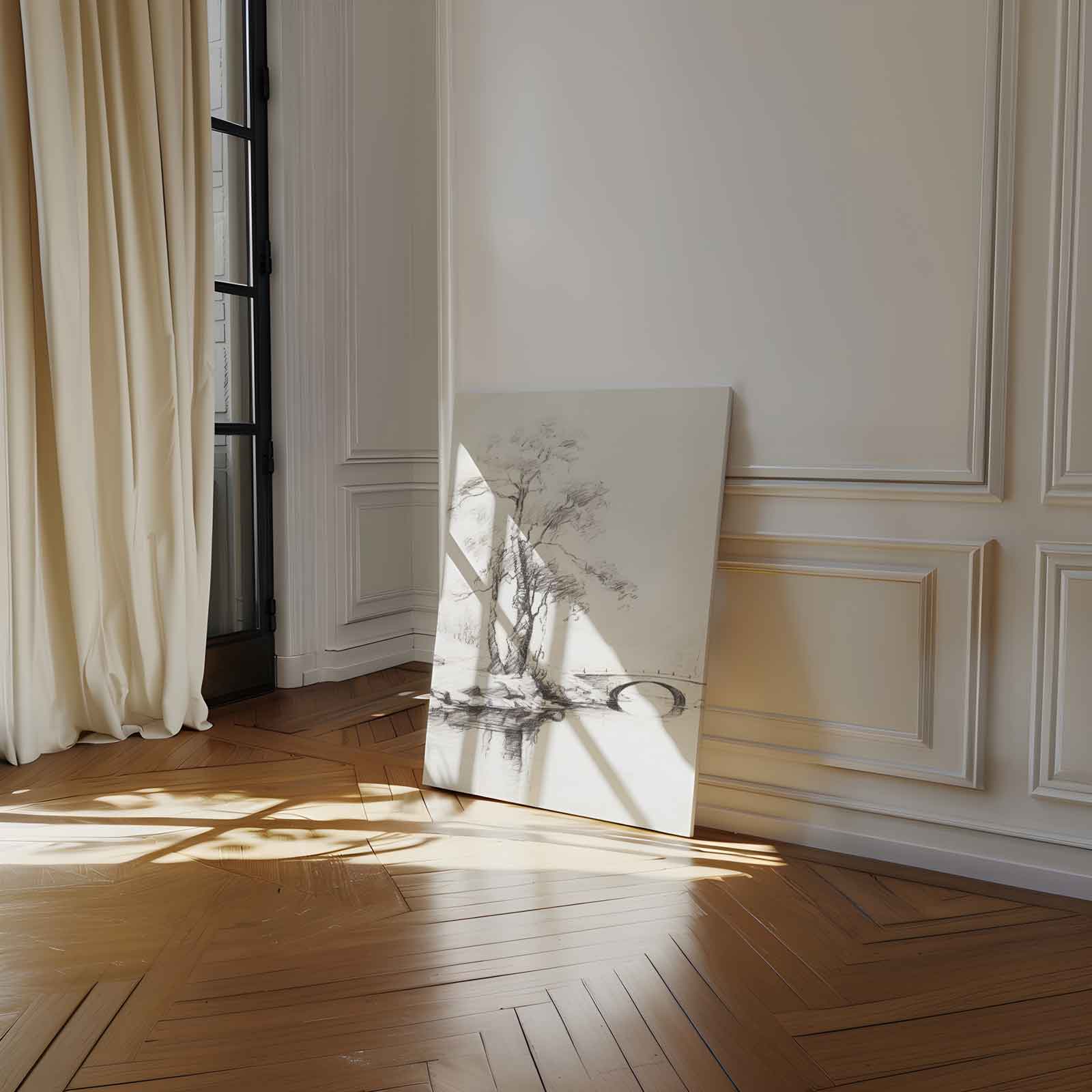 Elegante Boslandschap Schets Kunstwerk-canvas-dibond-plexiglas-wanddecoratie-WallArtistic