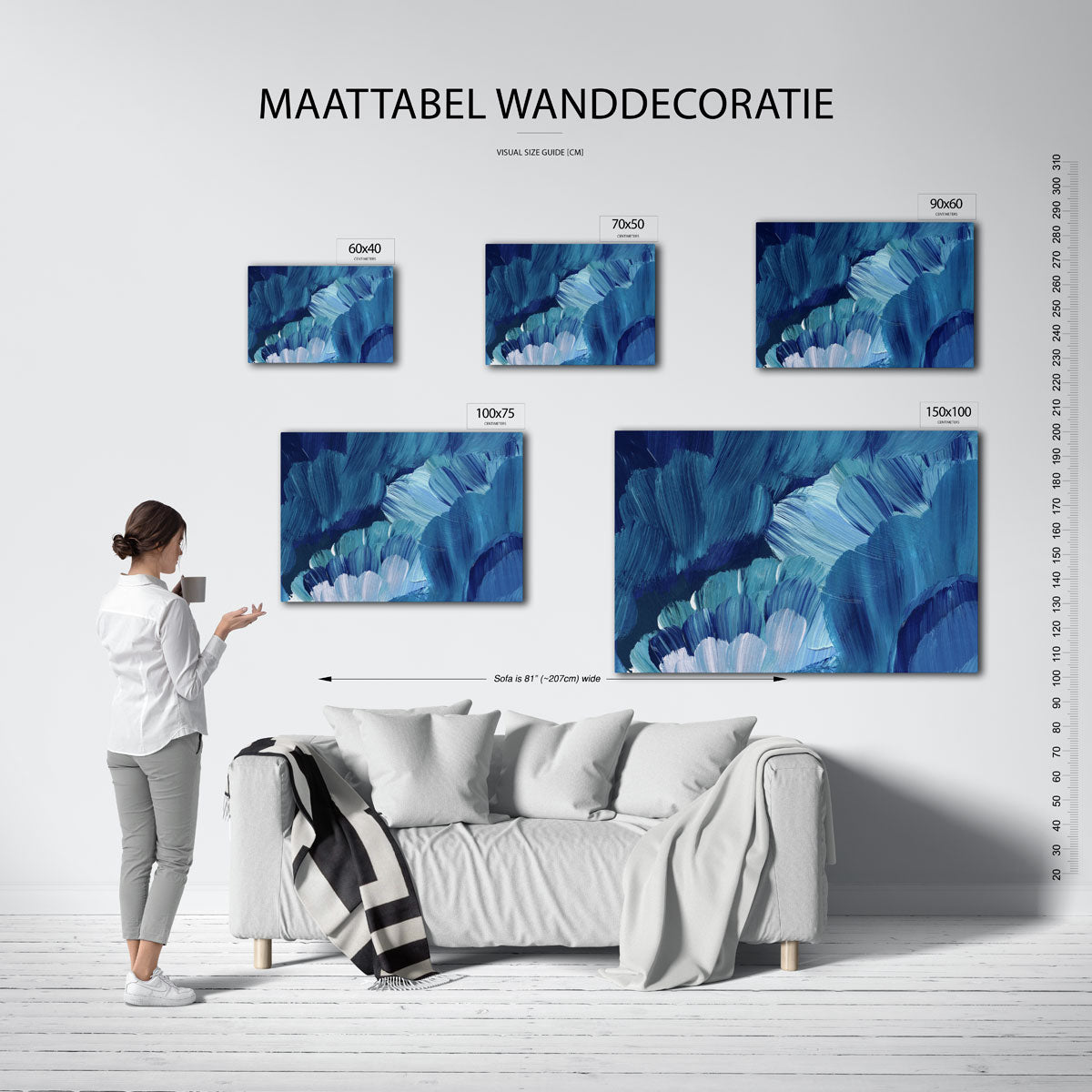 Dynamische blauwe borstels Kunstwerk