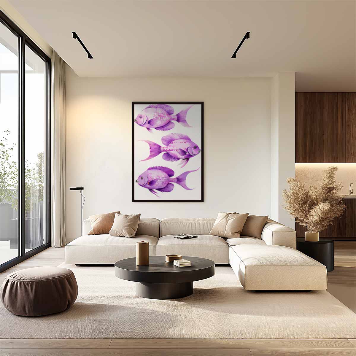 Vrolijke Paarse Vissen Kunstwerk-canvas-dibond-plexiglas-wanddecoratie-WallArtistic
