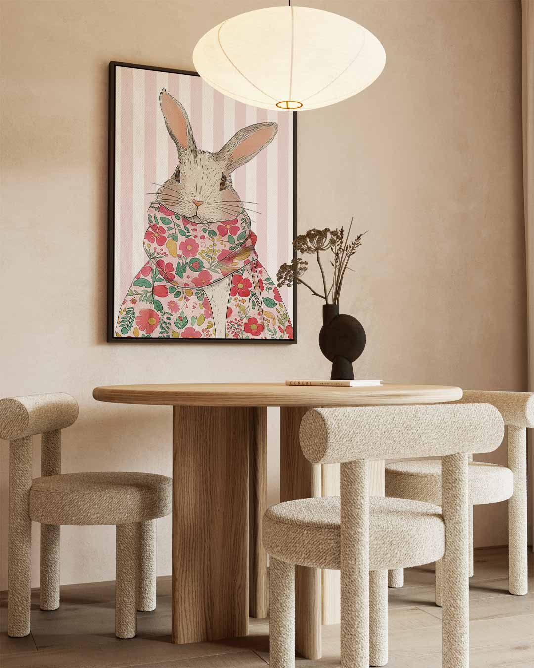 Stijlvolle Konijnenprint met Bloemendetail Kunstwerk-canvas-dibond-plexiglas-wanddecoratie-WallArtistic
