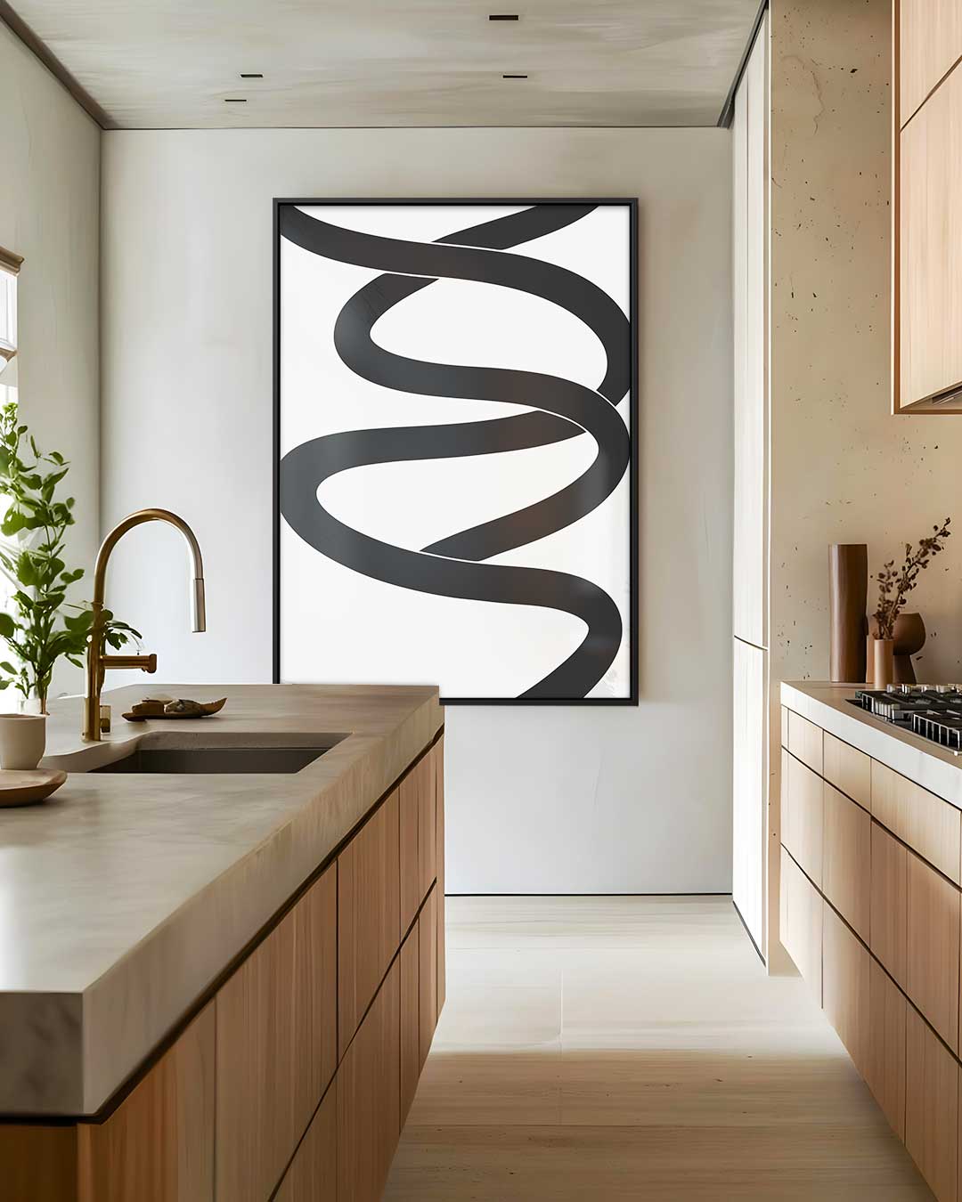 Zwarte Slinger op Helder Witte Achtergrond Kunstwerk-canvas-dibond-plexiglas-wanddecoratie-WallArtistic