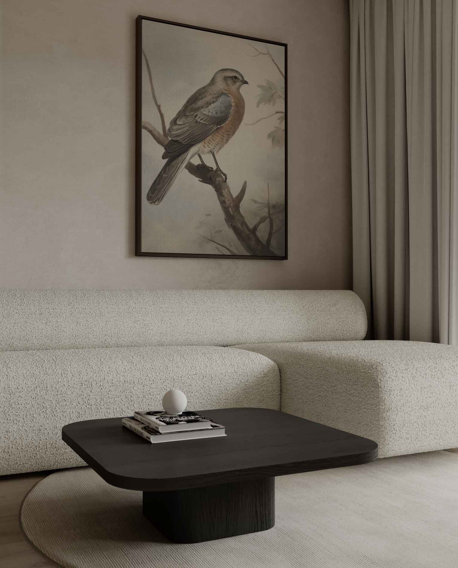 Vogelschilderij op tak Kunstwerk-canvas-dibond-plexiglas-wanddecoratie-WallArtistic