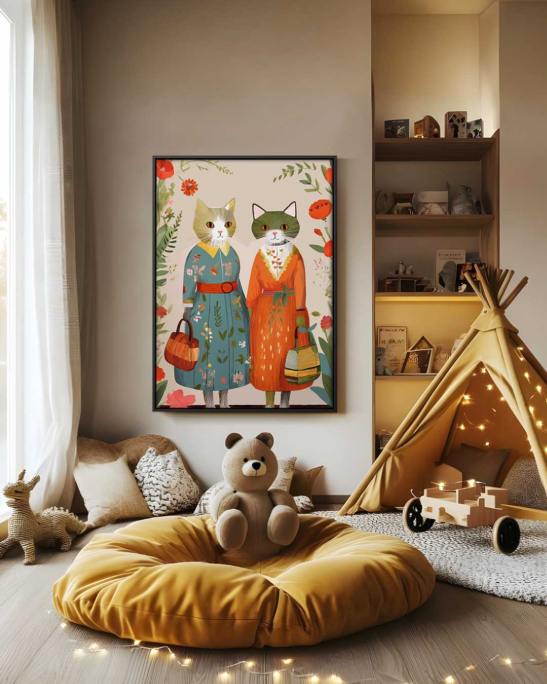 Retro Katten Vriendinnen Kunstwerk-canvas-dibond-plexiglas-wanddecoratie-WallArtistic
