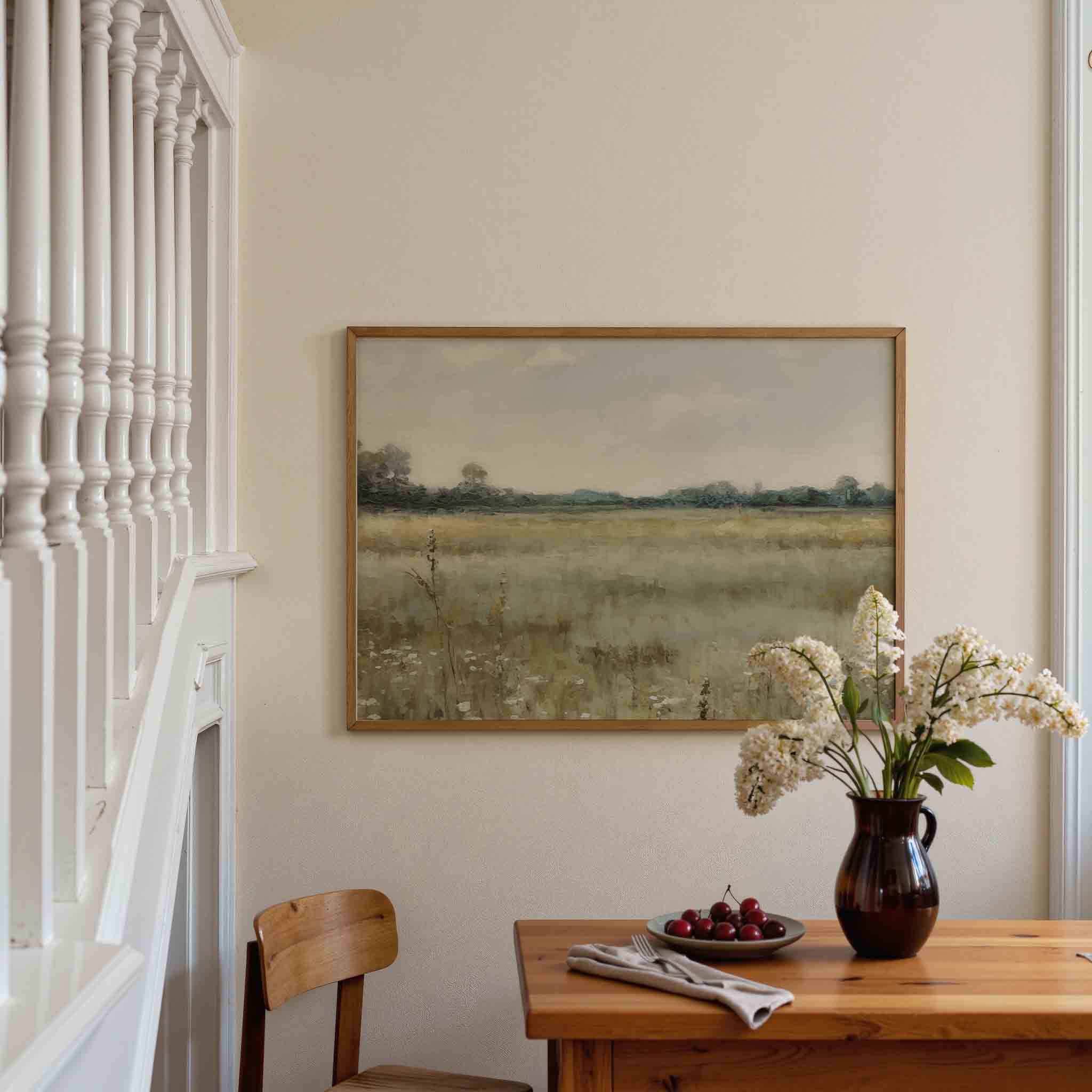 Landschap met veld en bomen Poster