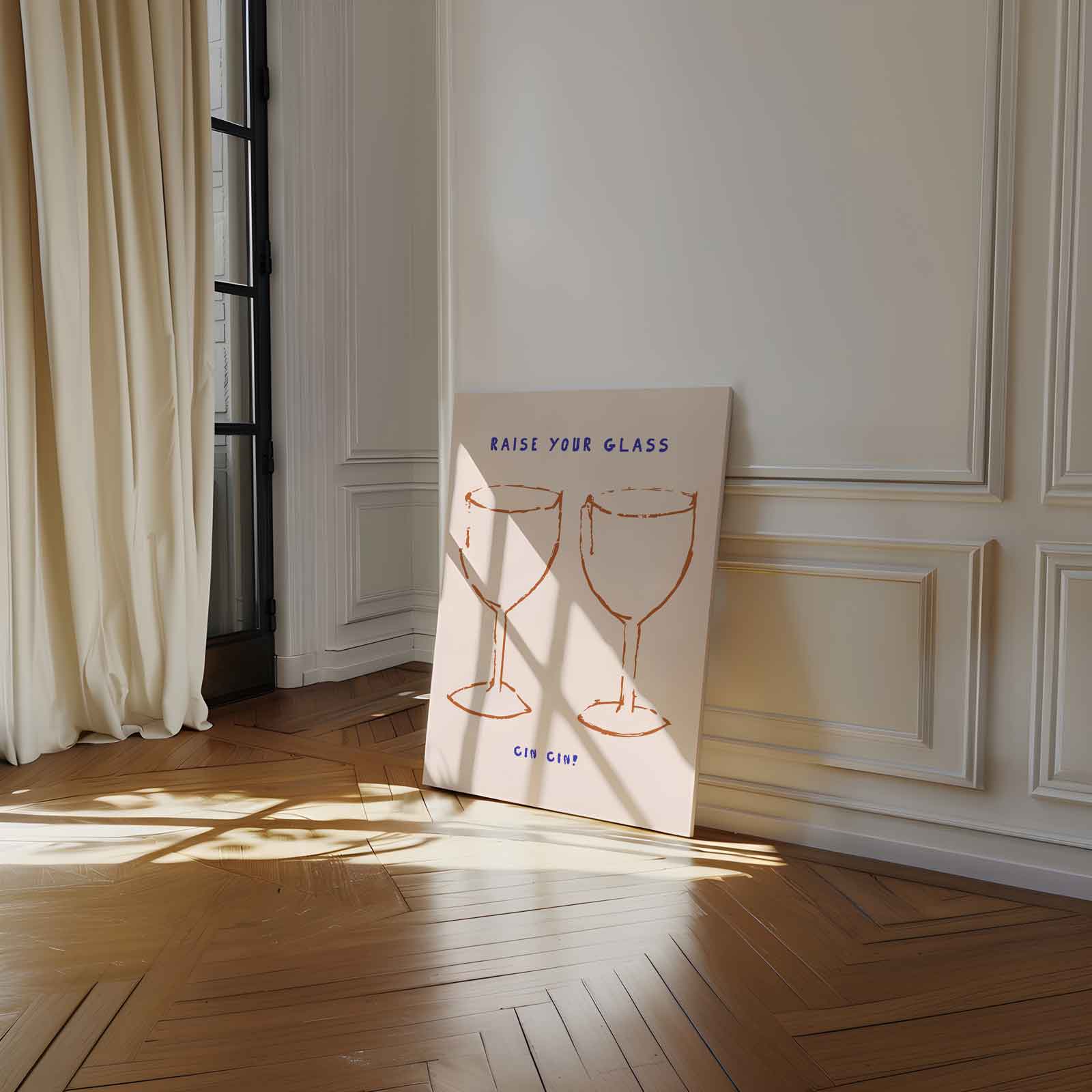 Proostende Wijnglazen Illustratie Kunstwerk-canvas-dibond-plexiglas-wanddecoratie-WallArtistic