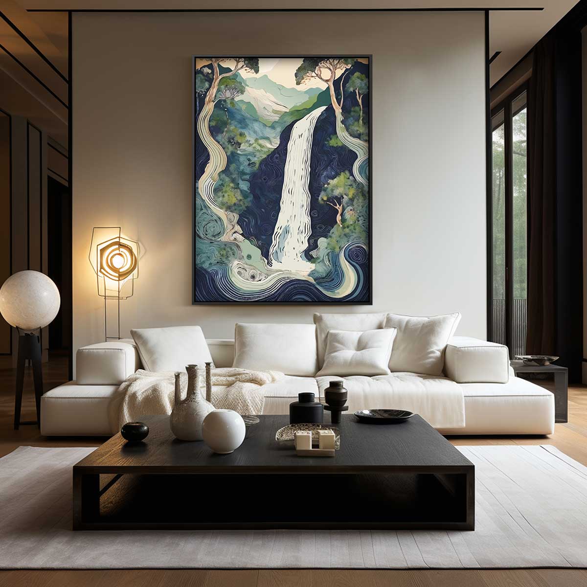 Waterval in betoverend landschap Kunstwerk-canvas-dibond-plexiglas-wanddecoratie-WallArtistic